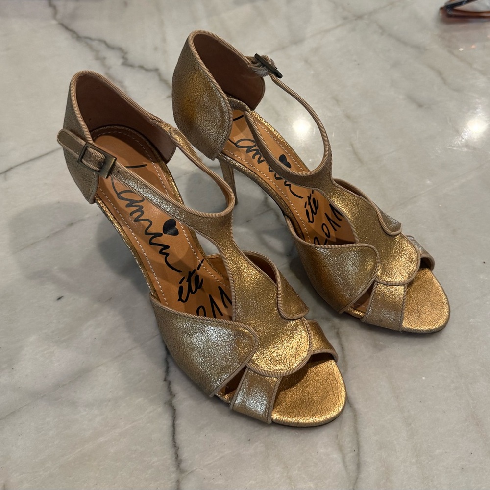 Lanvin metallic gold t strap heels size 40 (9)
